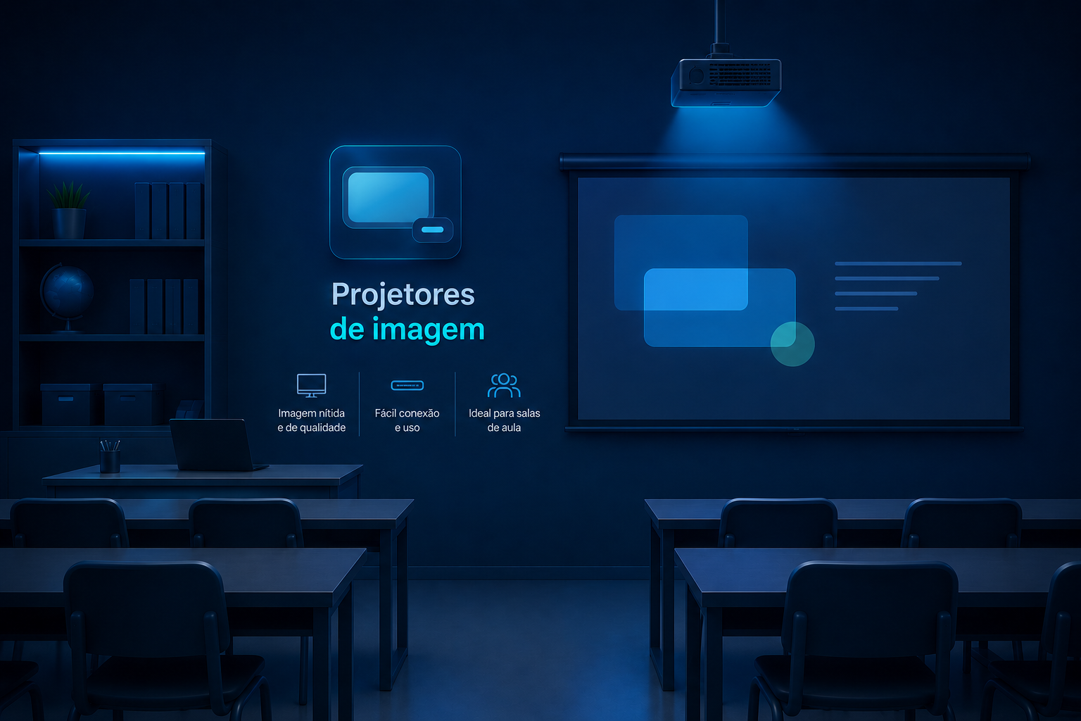 Projetor e recursos multimídia disponíveis para reserva escolar
